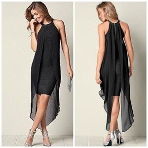 NEW VENUS Black Chiffon Overlay Bandage Dress Size 2 High Neckline Whimsigoth